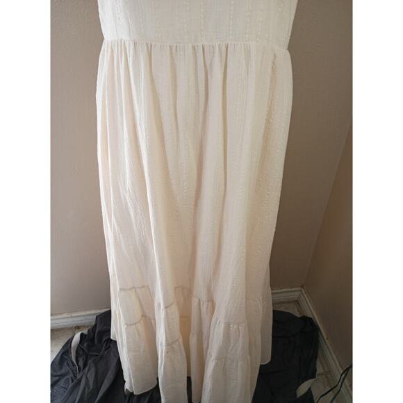 Zara Maxi Dress Beige Tiered Sleeveless Backless Sz L Beach Festival - Picture 4 of 14
